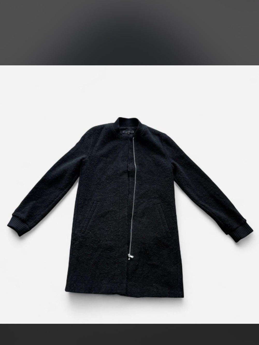 Black Long Bomber-Style Coat